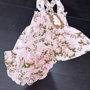 Angel Dear Ruffle Strap Smocked Top and Diaper Cover-Floating Magnolia